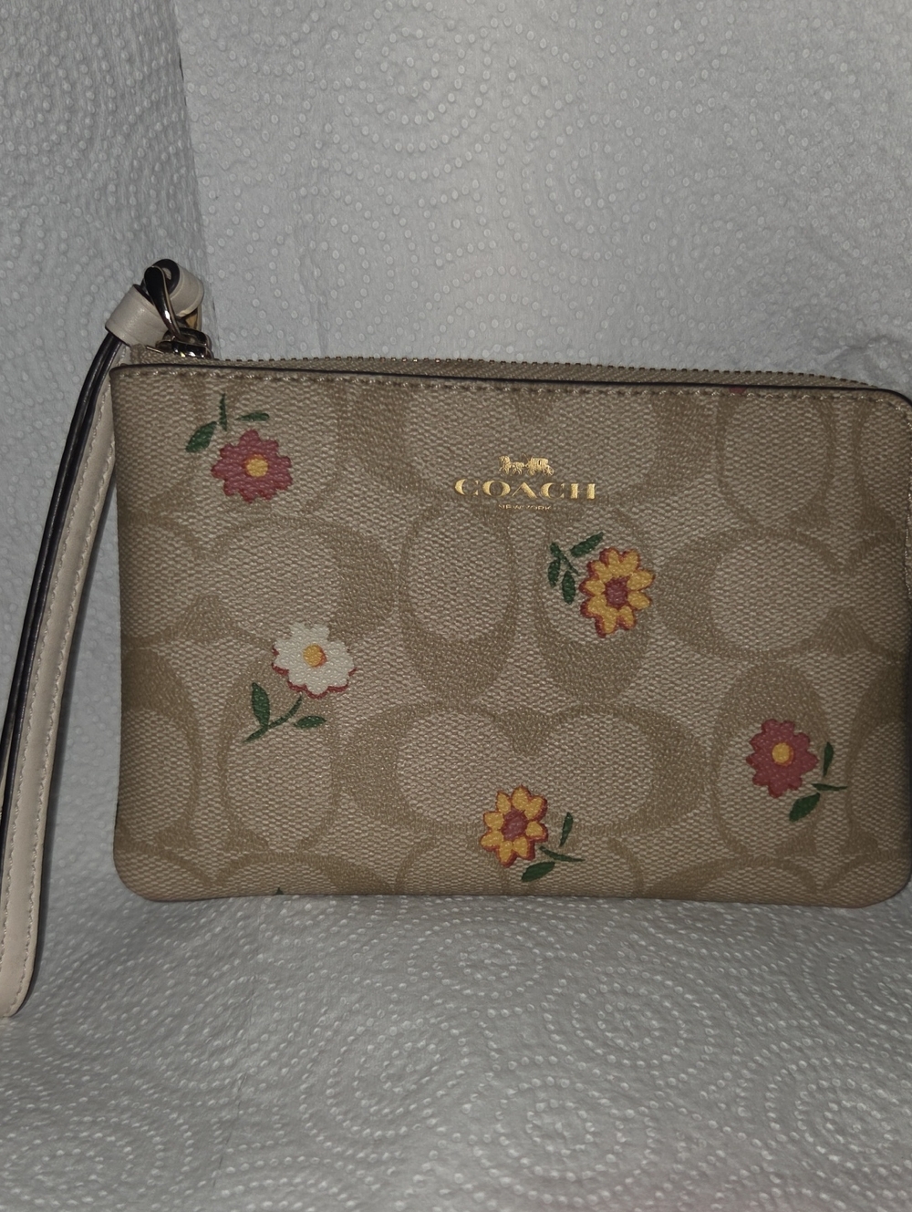 COACH Beige Floral Signature Wristlet